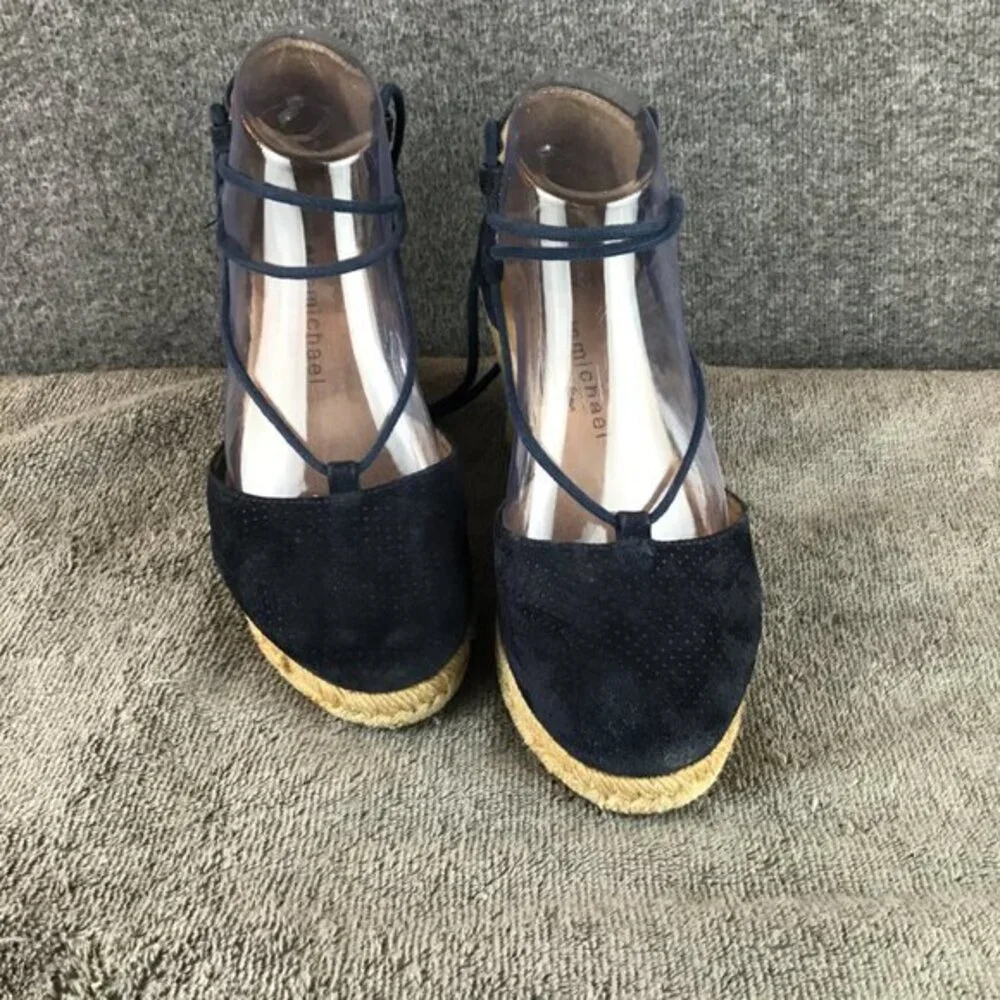Eric Michael Handmade in Spain Sam Espadrilles Wedge Sandal Sz 38‎ Navy Blue